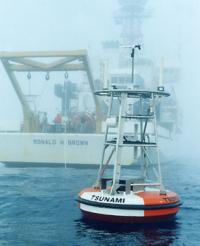 DART buoy in fog with NOAA ship Ron Brown 