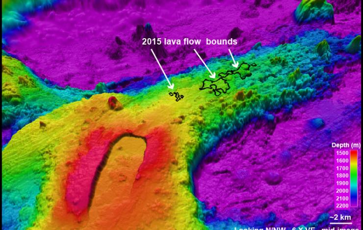 Axial Seamount and potential new lava flow location