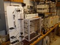 Shelves of equipment inside the van laboratory