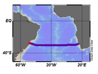 Map of A10 section line showing locations of Chlorofluorocarbon Tracer CFC-12 measurements, from 50W to 15E