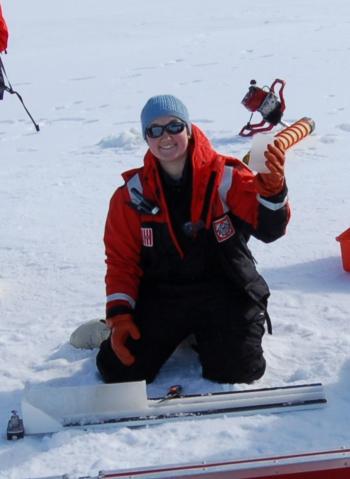 As part of a 2009 expedition to the Arctic on the Coast Guard Cutter Healy, Jessica got to walk on sea ice! The scientists on this research cruise w As part of a 2009 expedition to the Arctic on the Coast Guard Cutter Healy, Jessica got to walk on sea ice! Here she is collecting sea ice cores.