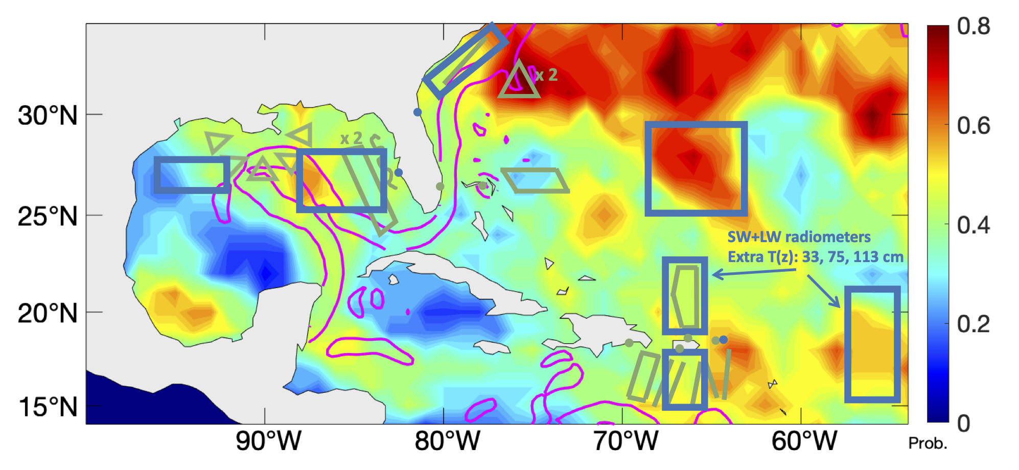 Map of areas where saildrones are deployed with glider tracks