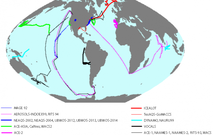 Map of PMEL Atmospheric Chemistry Cruises conducted between 1992 and 2016