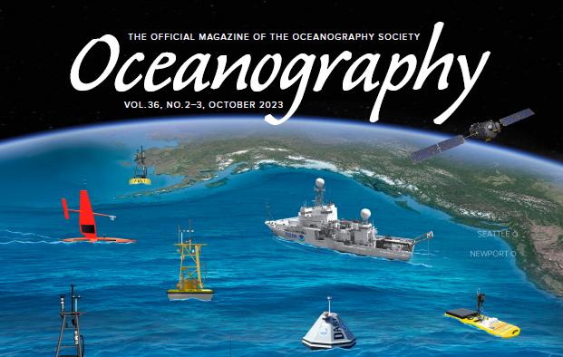 Cover of Oceanography PMEL 50th anniversary containing earth and various PMEL research devices