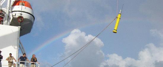 Float deployment from the T/S Golden Bear with a rainbow in the background (photo by John Polling)