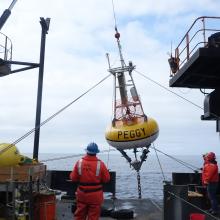 M2, a biophysical mooring, nicknamed Peggy after Peggy Dyson being deployed in the Bering Sea. 