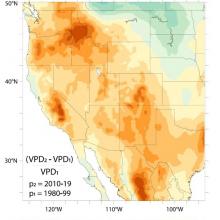 Red blobs over a map of the Western US highlighting the change