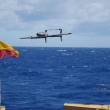 Launch of a 20-lb test VTOL-Fixed Wing hybrid UAS from the NOAA RV Oscar Elton Sette in June 2016.